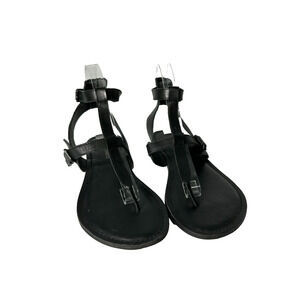 Franco Sarto Women's Black Leather Flat Thong Ankle Ring T-Strap Sandal Size 10
